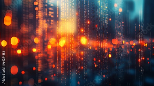 Wallpaper Mural Abstract Digital Cityscape with Blurry Lights and Data Streams Torontodigital.ca