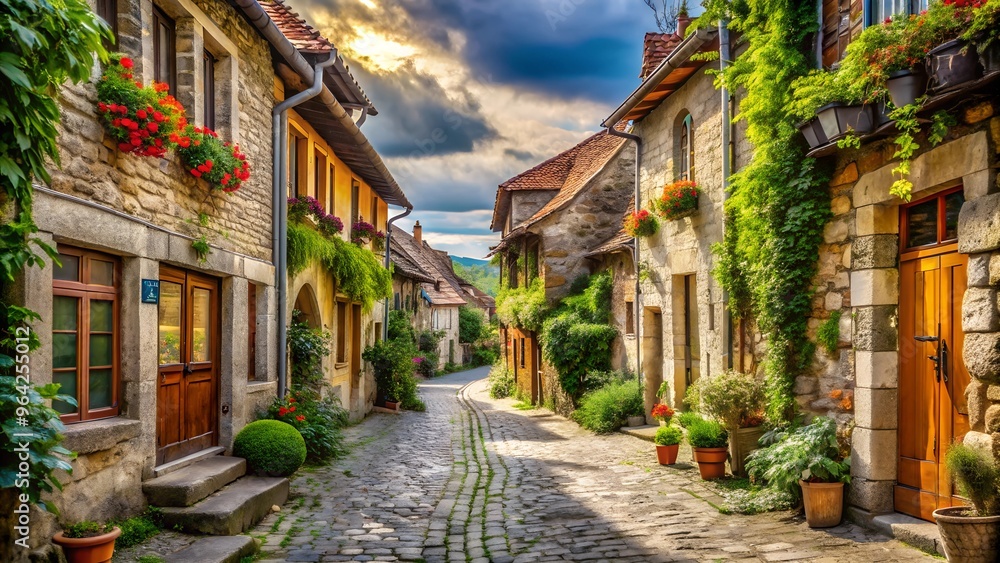 Scenic old town street landscape. Perfect for: Travel blogs, Historical exhibitions, Urban art shows Scenic old town street landscape. Perfect for: Travel blogs, Historical exhibitions, Urban art shows