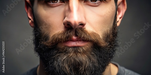 Close-Up Photo Of A Man With A Neat And Trimmed, Short Full Beard, Showcasing The Precise Grooming And Detailing Of The Facial Hair.