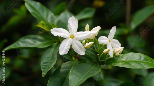 Delicate White Flower in Lush Foliage