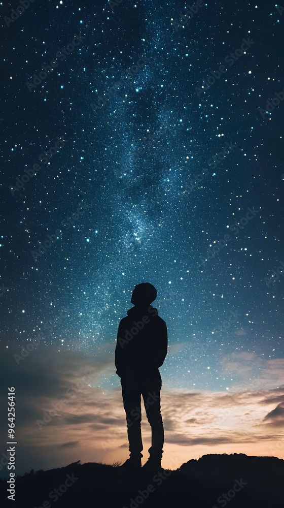 Obraz premium 39. A person standing in front of a starry night sky