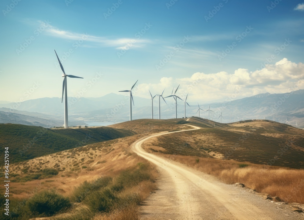 Obraz premium Wind Turbines on Grassy Hill