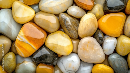 Abstract pattern yellow gravel stones smooth glossy texture marble polished photo