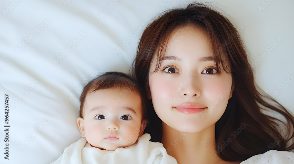 Japanese Woman with Straight Hair Holding Her Baby | Tender Motherhood and Family Bonding Japanese Woman with Straight Hair Holding Her Baby | Tender Motherhood and Family Bonding