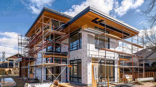 Wallpaper Mural Modern House Under Construction with Scaffolding and Windows Torontodigital.ca