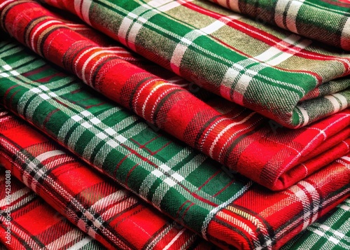 Cozy And Festive Flannel Fabric In Christmas-Themed Red, Green, And White Plaid Patterns For A Warm And Inviting Holiday Atmosphere.