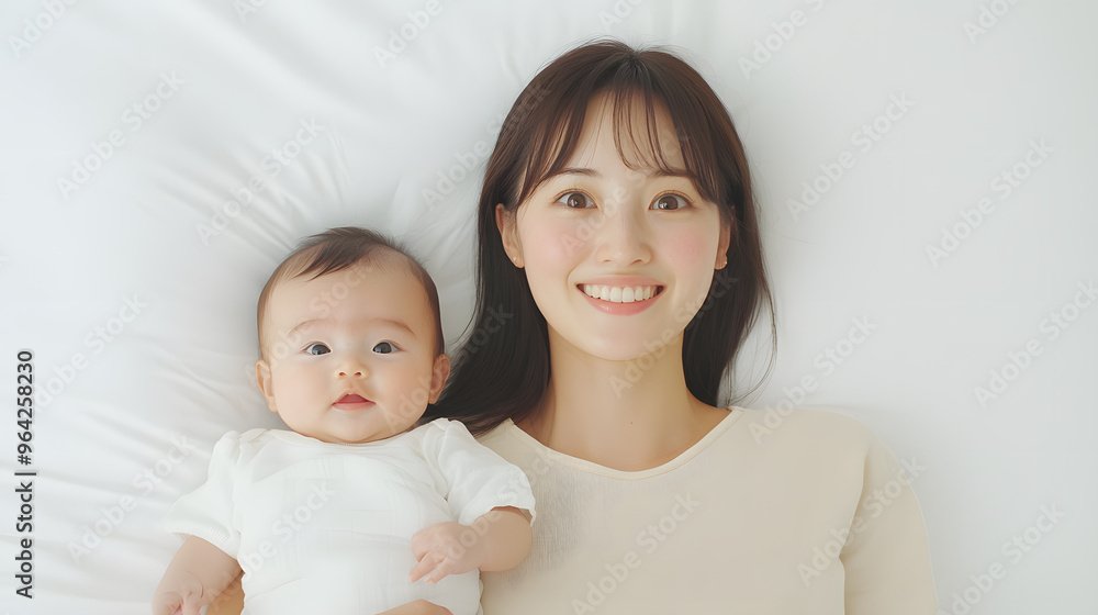 Japanese Woman with Straight Hair Holding Her Baby | Tender Motherhood and Family Bonding Japanese Woman with Straight Hair Holding Her Baby | Tender Motherhood and Family Bonding