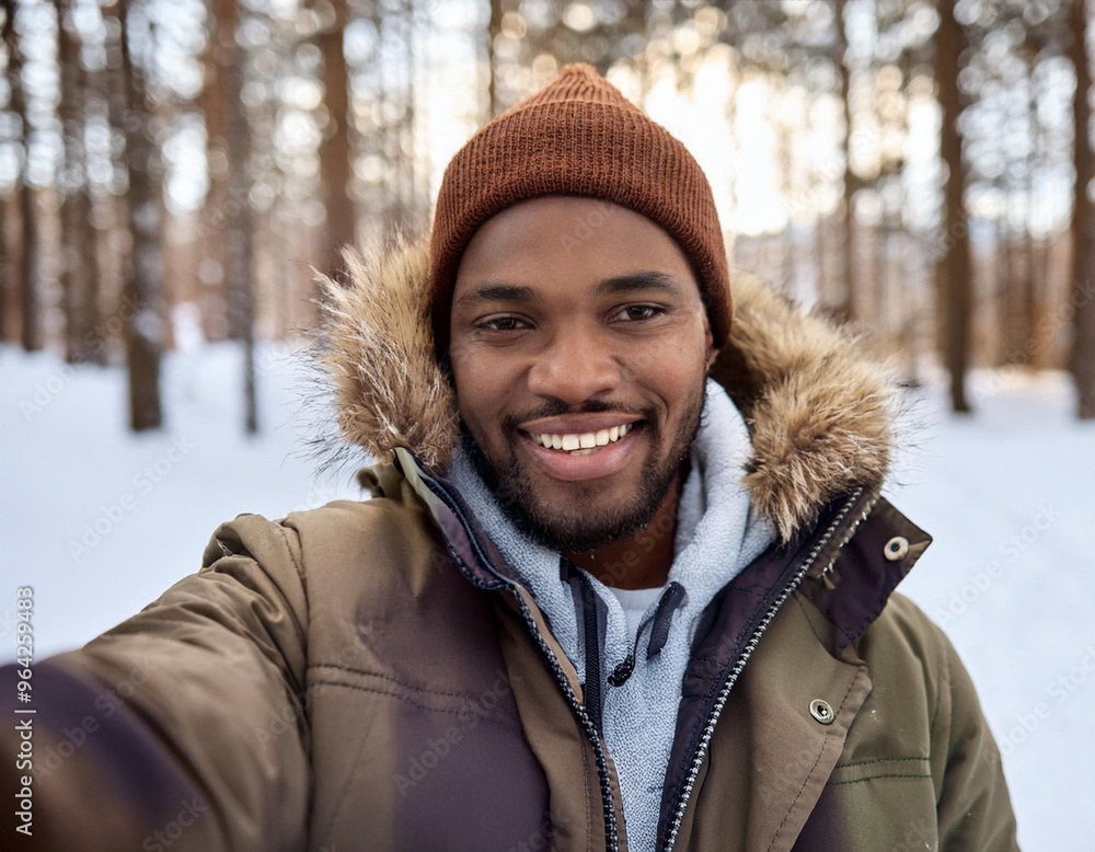 Winter Portrait of Happy Handsome Man Smiling Outdoors Winter Portrait of Happy Handsome Man Smiling Outdoors