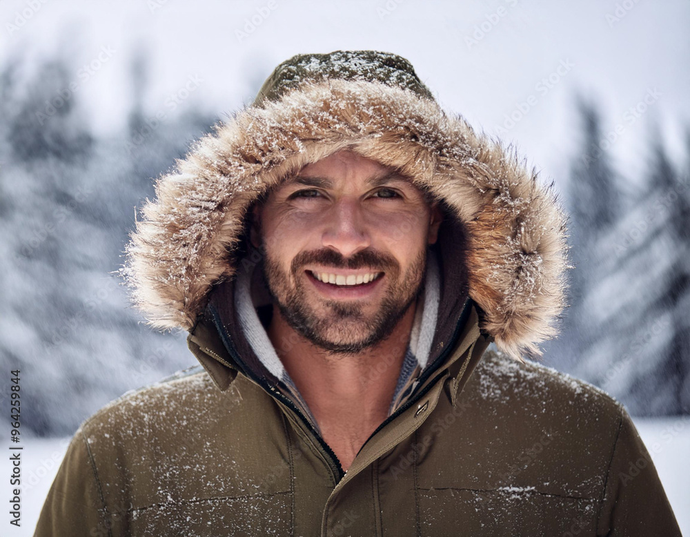 Winter Portrait of Happy Handsome Man Smiling Outdoors Winter Portrait of Happy Handsome Man Smiling Outdoors