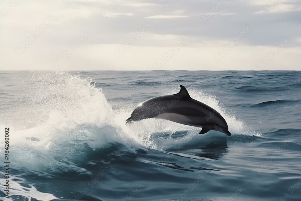 Fototapeta premium Playful Dolphin Couple Leaping Through Ocean Waves