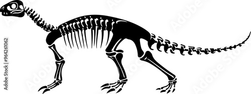 Skeleton of a Dinosaur in Profile View
