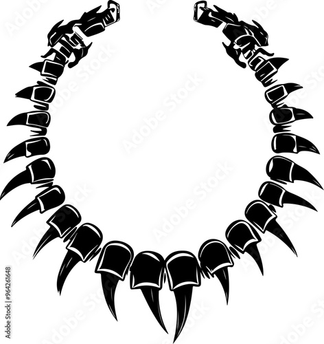 Stylized Black Necklace with Fangs and Claws Design