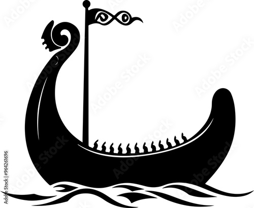 Stylized Viking Ship Silhouette on Waves