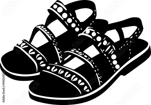 Stylized Black Sandals with Decorative Straps