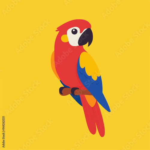 Colorful Parrot Illustration on Bright Yellow Background