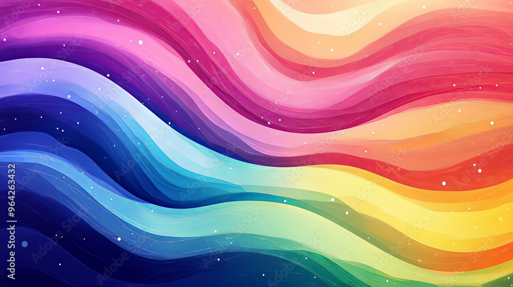 Fototapeta premium Abstract Rainbow Waves with Scattered White Dots