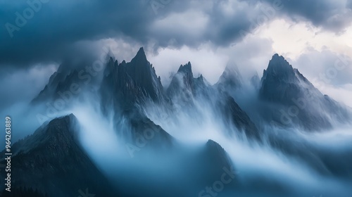 Mystical Mountain Peaks Enveloped in Mist