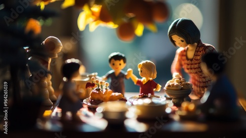 A close-up of a family seated at breakfast.