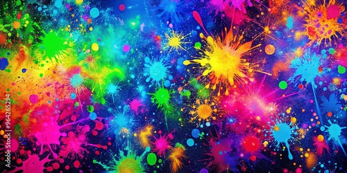 Vibrant wallpaper splattered with neon paint effects