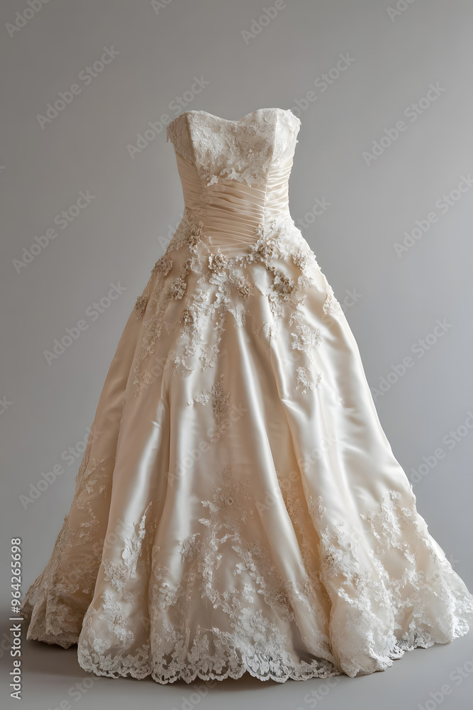 White wedding dress isolated on light grey background White wedding dress isolated on light grey background
