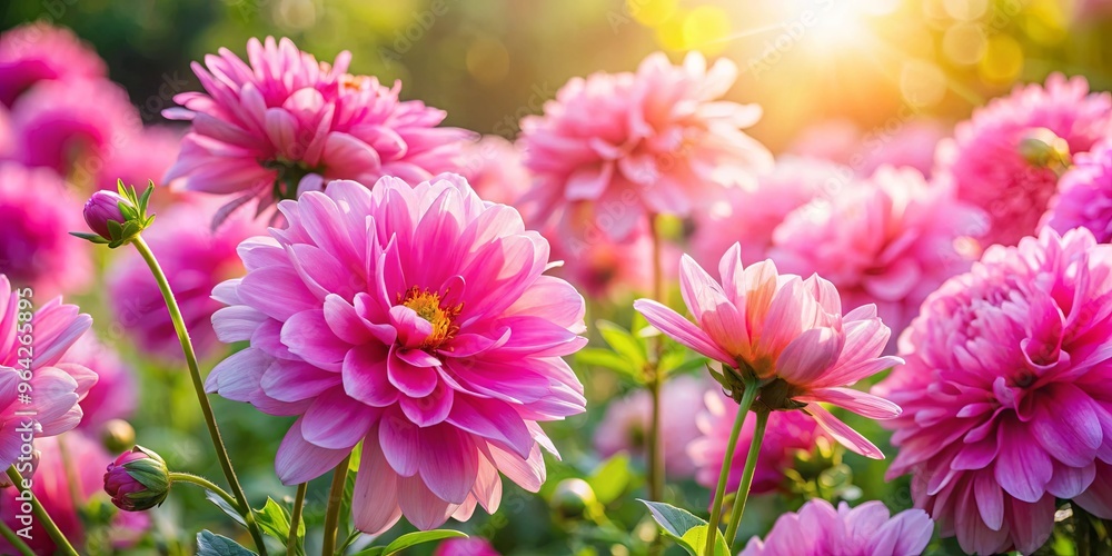 Vibrant pink flowers blooming in a garden on a sunny day Vibrant pink flowers blooming in a garden on a sunny day
