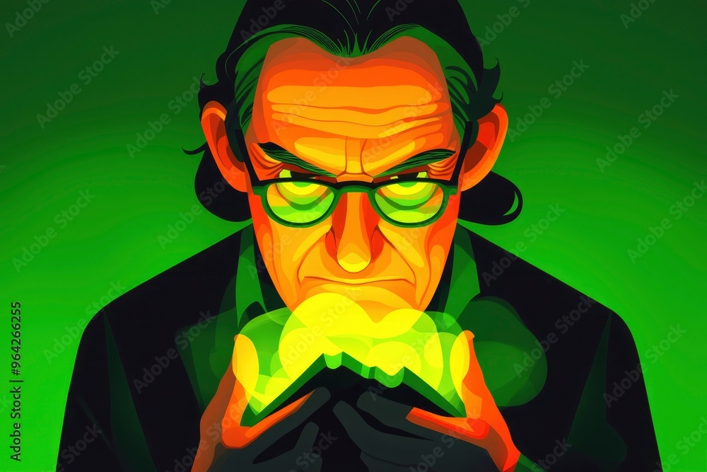 Suspicious Man with Green Glowing Object Suspicious Man with Green Glowing Object