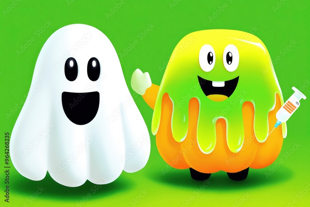 Fototapeta premium Cute Ghost and Slime Pumpkin Friends for Halloween
