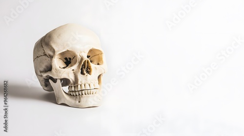 A human skull on a white background.