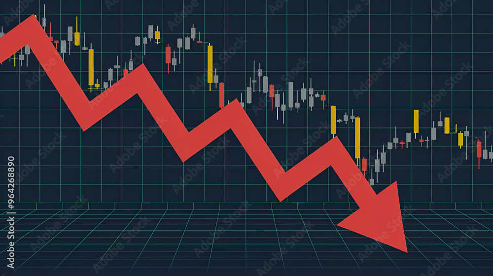 Naklejka premium Dramatic Financial Market Downturn Red Arrows and Plummeting Stock Chart Highlight Economic Decline