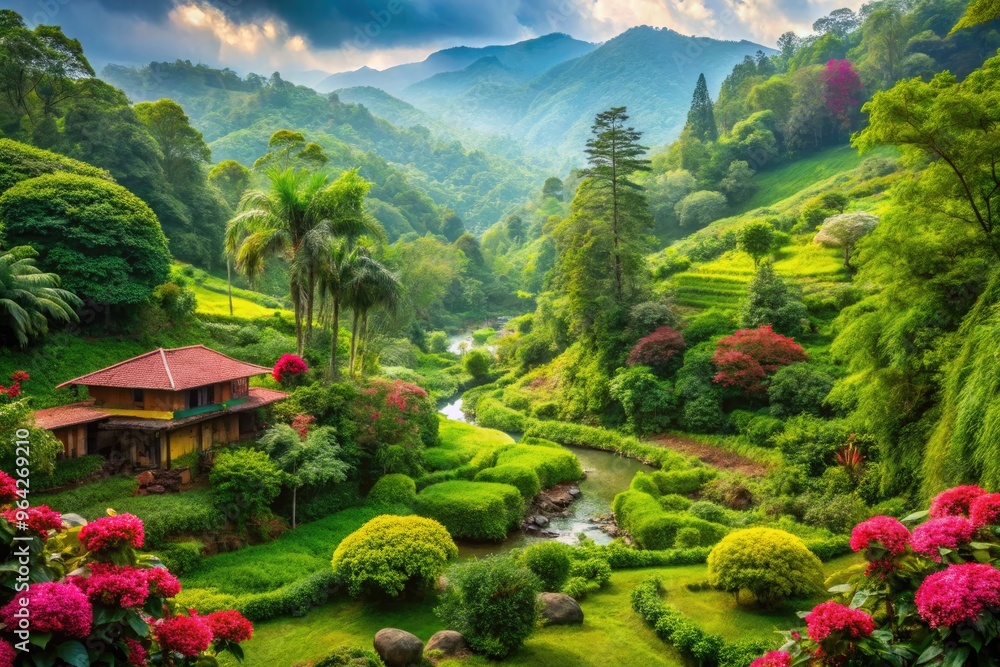 Lush Greenery Paints A Vibrant Tapestry Of Life Amidst The Picturesque Tapestry Of Nature'S Embrace, Casting A Tranquil Spell Upon The Senses. Lush Greenery Paints A Vibrant Tapestry Of Life Amidst The Picturesque Tapestry Of Nature'S Embrace, Casting A Tranquil Spell Upon The Senses.