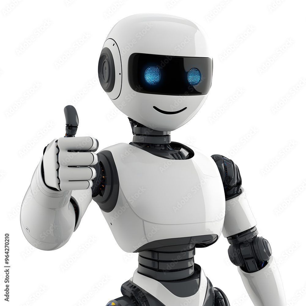 3d Friendly robot giving thumbs up isolated on white background 3d Friendly robot giving thumbs up isolated on white background