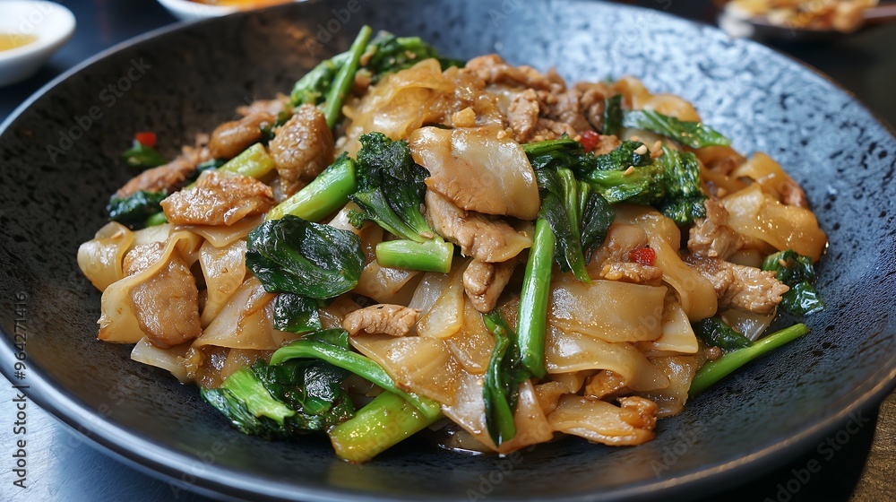 Pad See Ew – Stir-fried flat noodles with soy sauce, Chinese broccoli, and choice of meat Pad See Ew – Stir-fried flat noodles with soy sauce, Chinese broccoli, and choice of meat