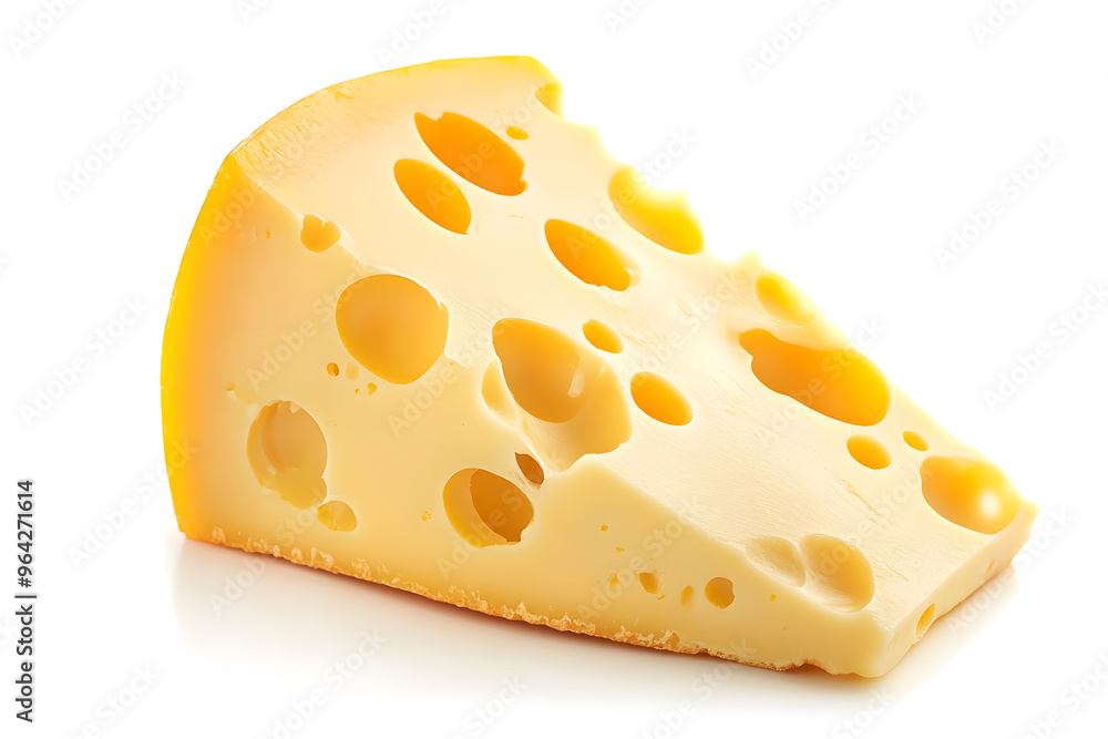 Piece of cheese with holes isolated on white background Piece of cheese with holes isolated on white background
