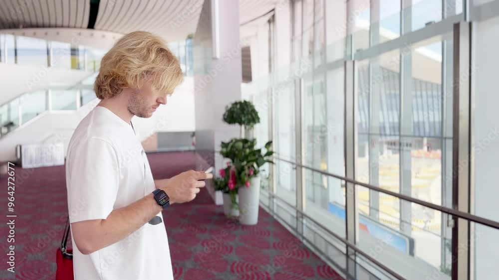 waiting at the airport using a smartphone waiting at the airport using a smartphone