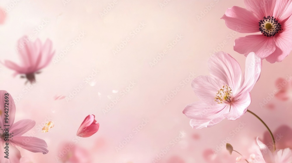 A soft pink background with various flowers as a frame A soft pink background with various flowers as a frame