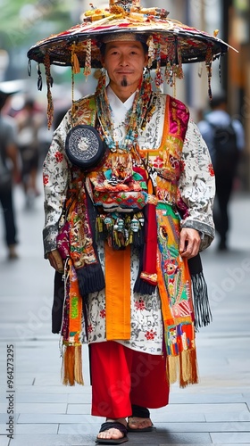 25. A person wearing a traditional outfit, cultural expression