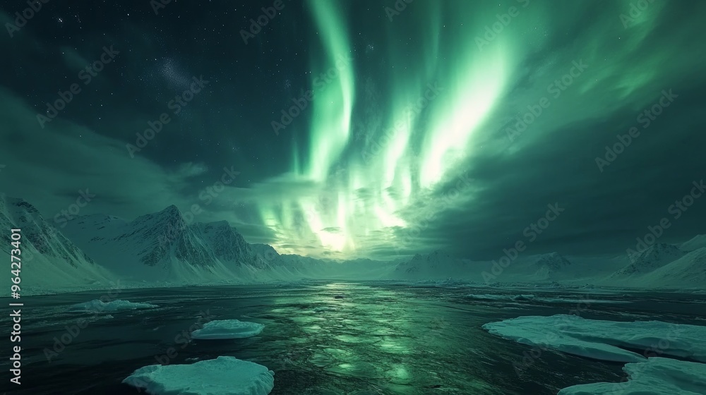 Mesmerizing Aurora Borealis and Fireworks Display in Icy Landscape Mesmerizing Aurora Borealis and Fireworks Display in Icy Landscape