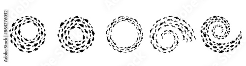 Stunning circles formed by fish schools, creating beautiful undersea shapes. This underwater scene exhibits marine life and aquatic harmony in the ocean environment. Ideal for border and frame design.
