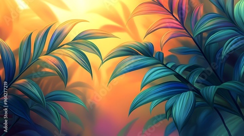 Appear suggesting to light cast slightly that light-colored soft leaves leaves from and tropical plant the source with. is diffused the a shadows on surface shadows of palm are the blurred be a the