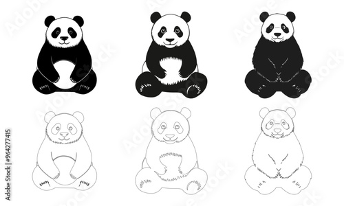 panda silhouette vector set design 