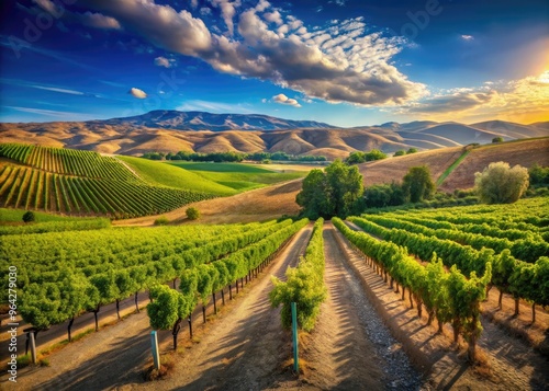 Wallpaper Mural Picturesque Vineyard Nestled Amidst Rolling Hills, Rows Of Lush Grapevines Under A Clear Blue Sky In The Heart Of A Desert Landscape. Torontodigital.ca