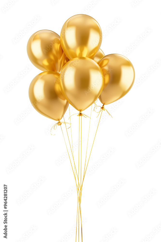 Gold balloons on gold threads, isolated Gold balloons on gold threads, isolated