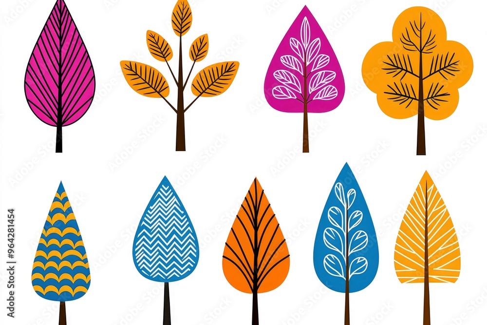 Obraz premium Colorful Abstract Tree Illustrations Set