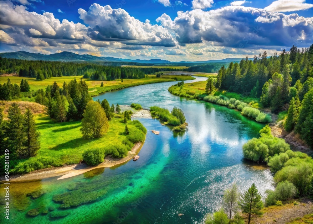 Scenic View Of A Wide, Winding River With Clear Waters And A Lush, Green Shoreline Scenic View Of A Wide, Winding River With Clear Waters And A Lush, Green Shoreline