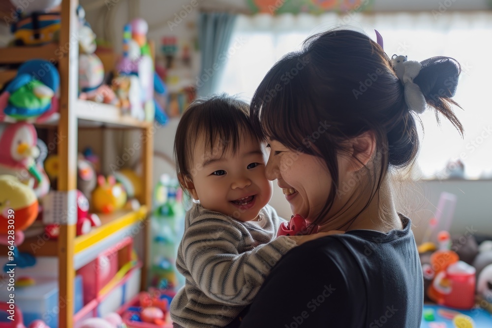 Obraz premium Mother and daughter embracing with joyful laughter