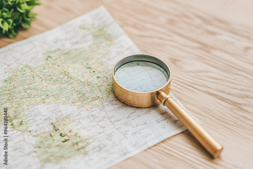 Map and Magnifying Glass for Journey Planning | Exploring Destinations and Navigating Your Next Adventure Map and Magnifying Glass for Journey Planning | Exploring Destinations and Navigating Your Next Adventure