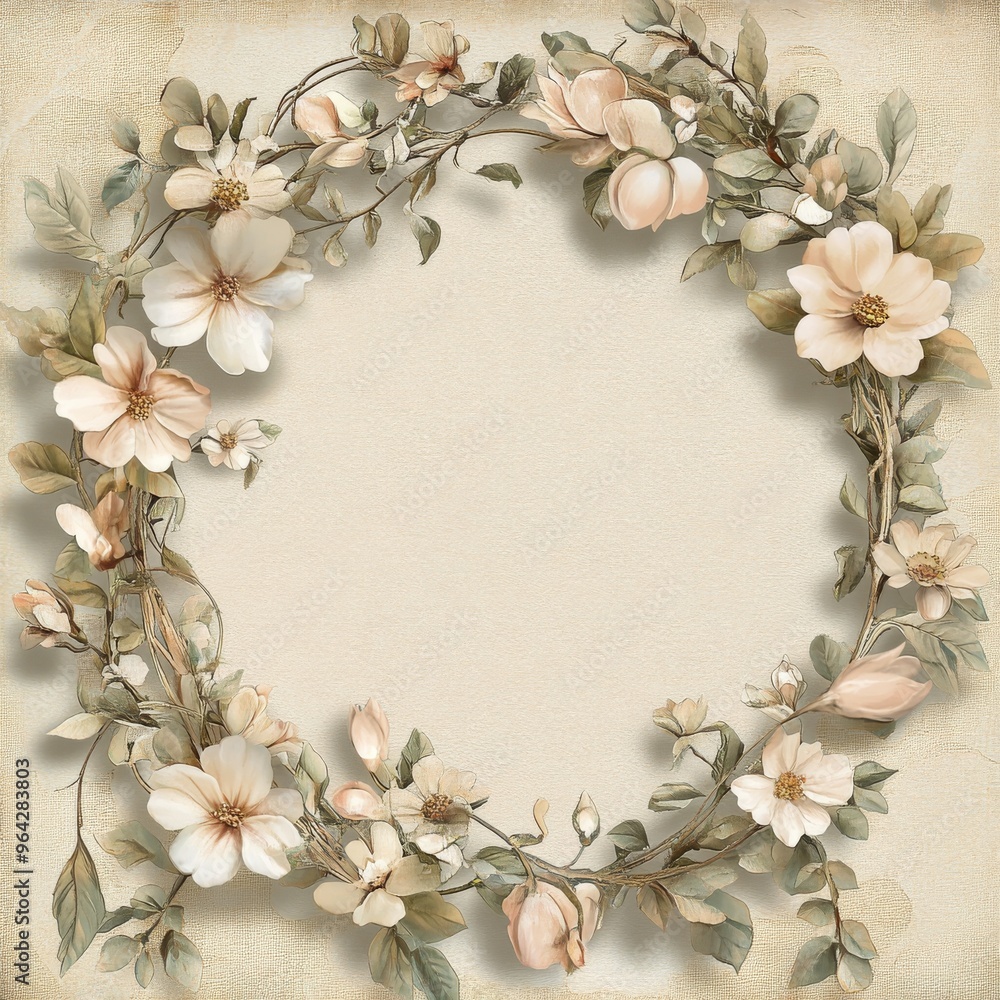 beige background with a circular floral wreath beige background with a circular floral wreath