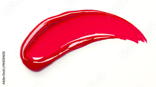 Red liquid lipstick smear isolated on white background 