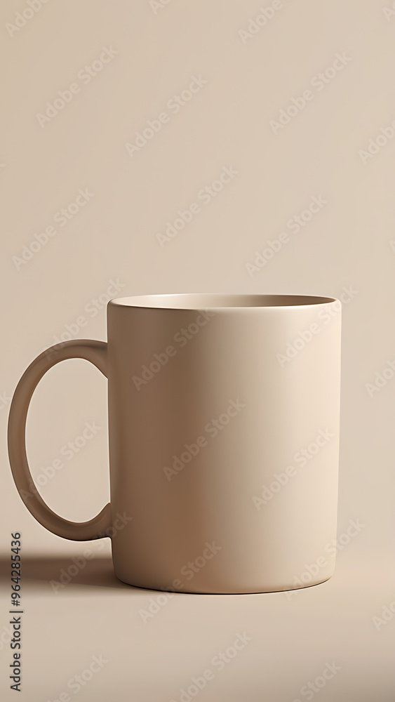 A simple coffee mug mockup on a plain beige backdrop, with subtle shadows to enhance the clean lines and classic design. The focus is on the mug's smooth ceramic surface, perfect for branding A simple coffee mug mockup on a plain beige backdrop, with subtle shadows to enhance the clean lines and classic design. The focus is on the mug's smooth ceramic surface, perfect for branding