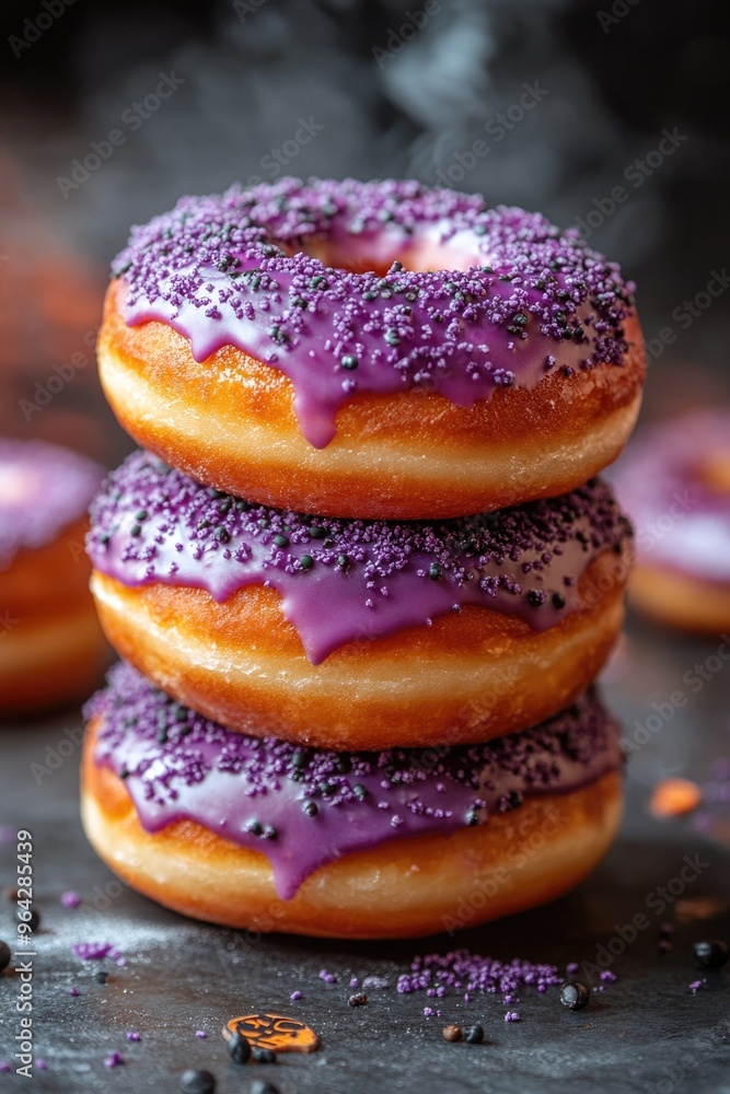 Tasty donuts for Halloween on dark background. AI Generated Tasty donuts for Halloween on dark background. AI Generated
